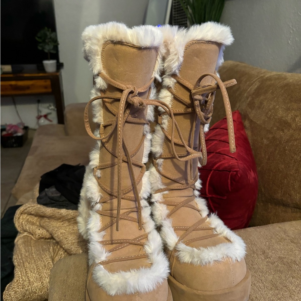 Women's Tan Fur-Lined Boots